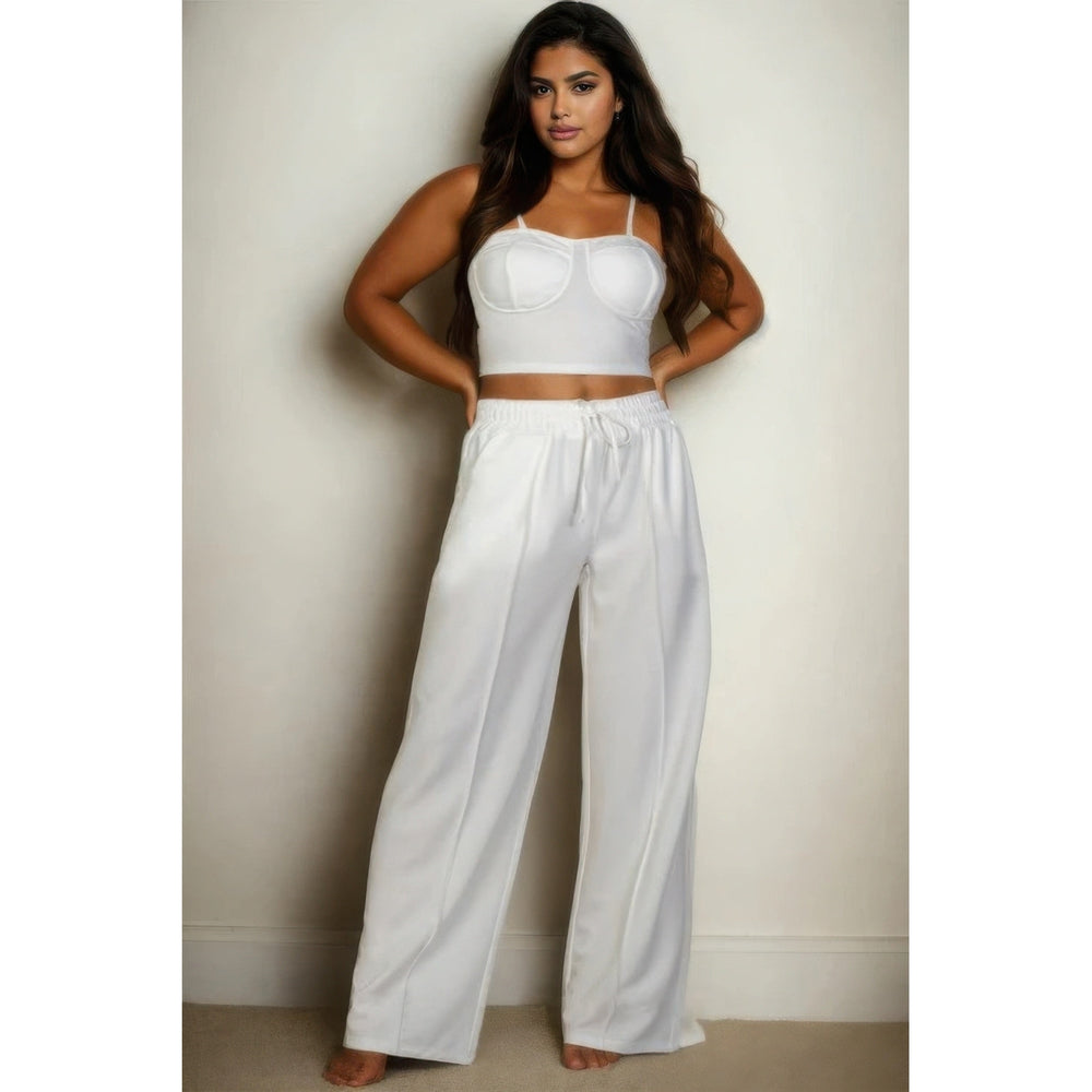 Plus Bustier Crop Cami Top and Slant Pocket Straight Pants Image 2