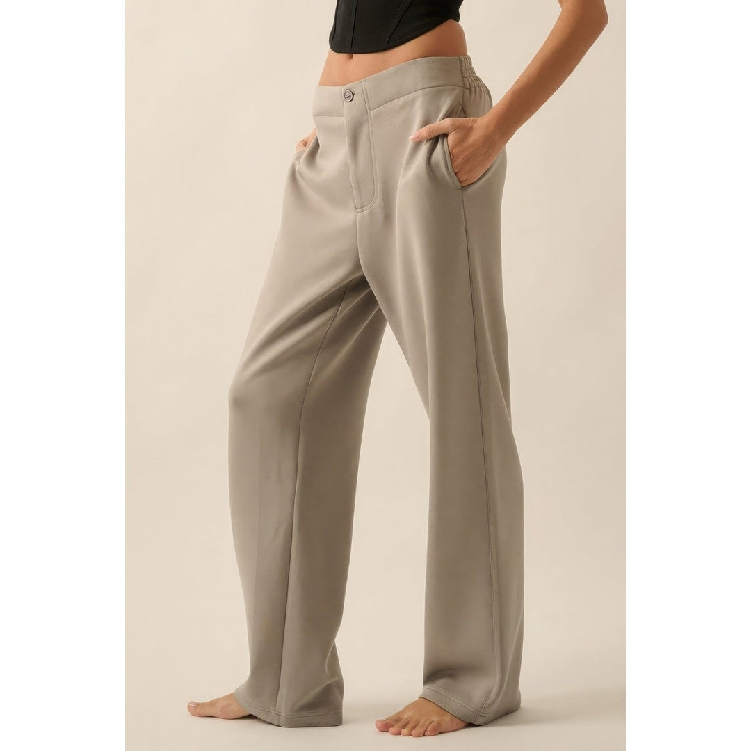 Premium Scuba High Waist Button Zip Up Fly Pants Image 3