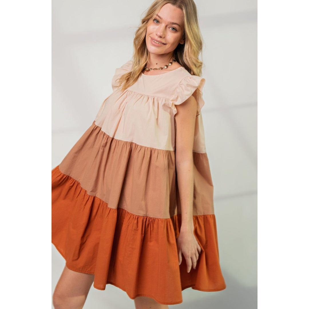 Poplin Tiered Color Block Dress Image 1