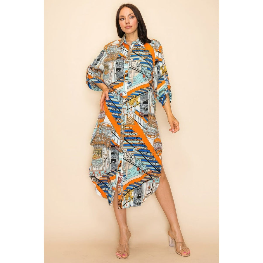 Printed Shirt Dress Image 1