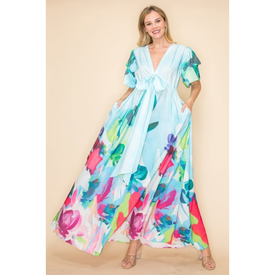 Printed V Neck Maxi Dress Image 1