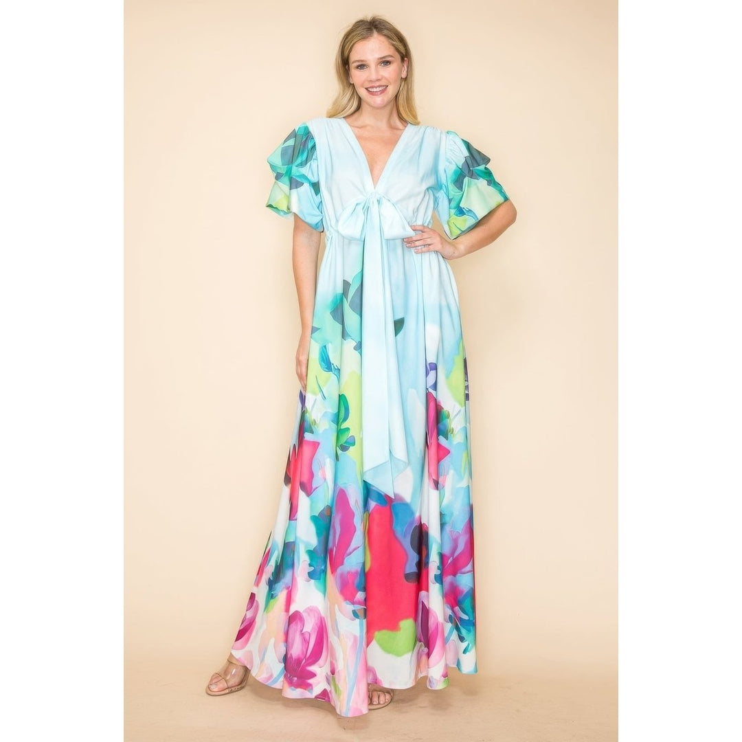 Printed V Neck Maxi Dress Image 2