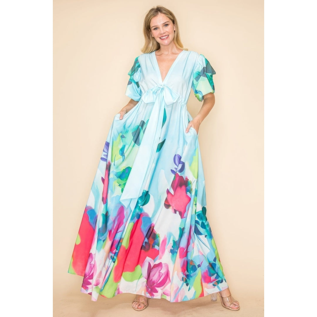 Printed V Neck Maxi Dress Image 3