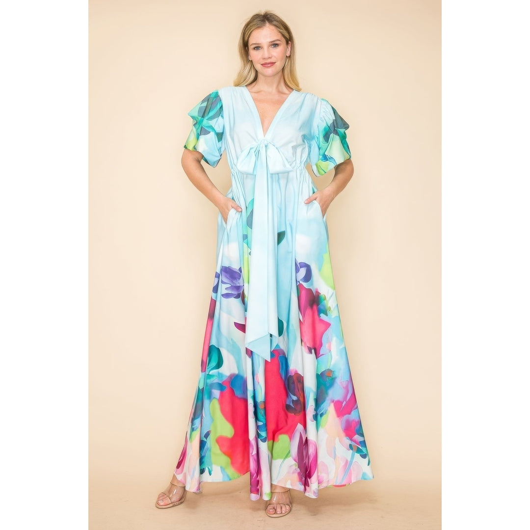 Printed V Neck Maxi Dress Image 4