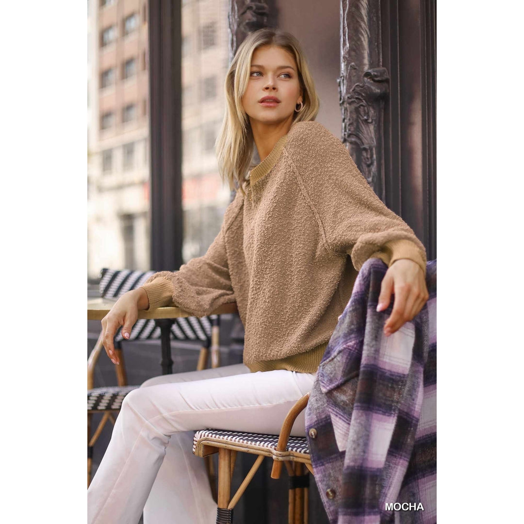 Puff Sleeve Boat Neck Sweater Image 1