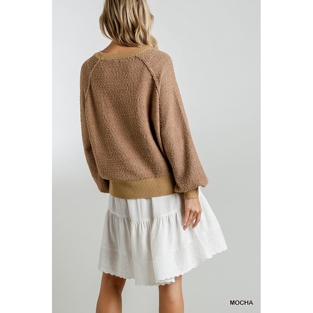 Puff Sleeve Boat Neck Sweater Image 3