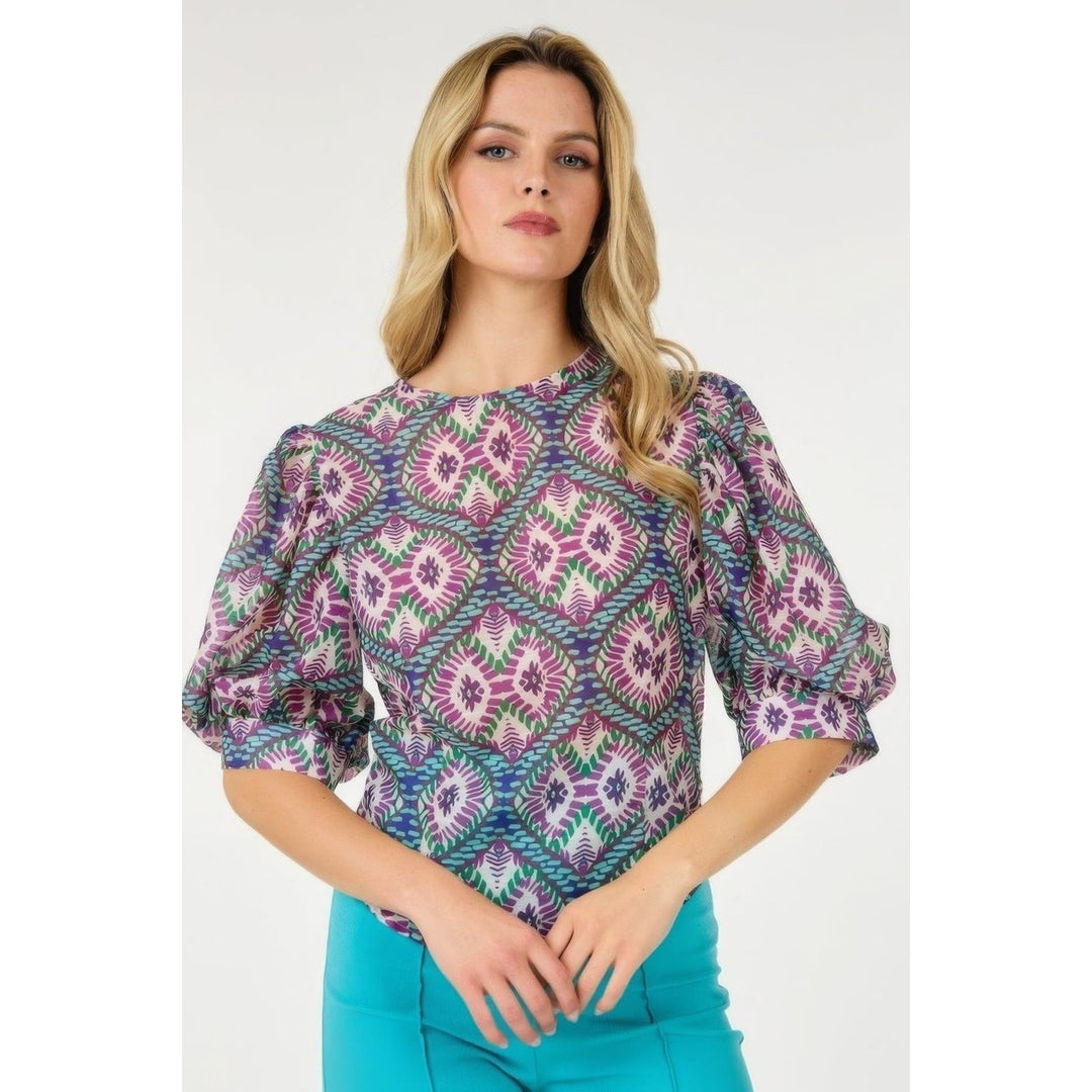 Puff Sleeve Multi-print Top Image 1