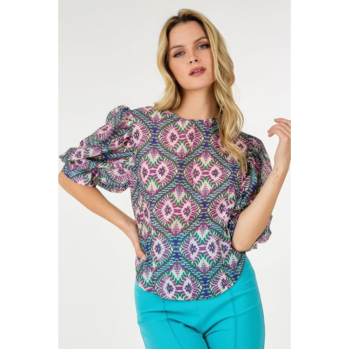 Puff Sleeve Multi-print Top Image 3