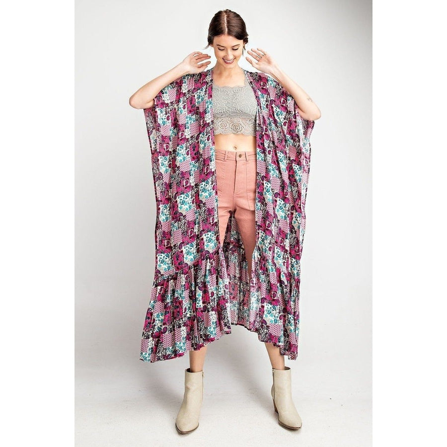 Rayon Challis Ruffle Bottom Maxi Open Kimono Image 1