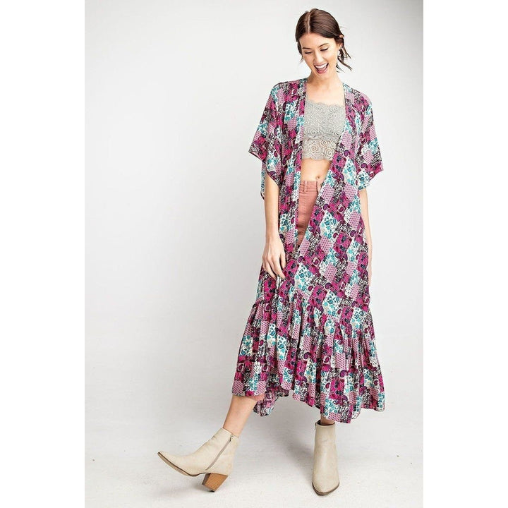 Rayon Challis Ruffle Bottom Maxi Open Kimono Image 2