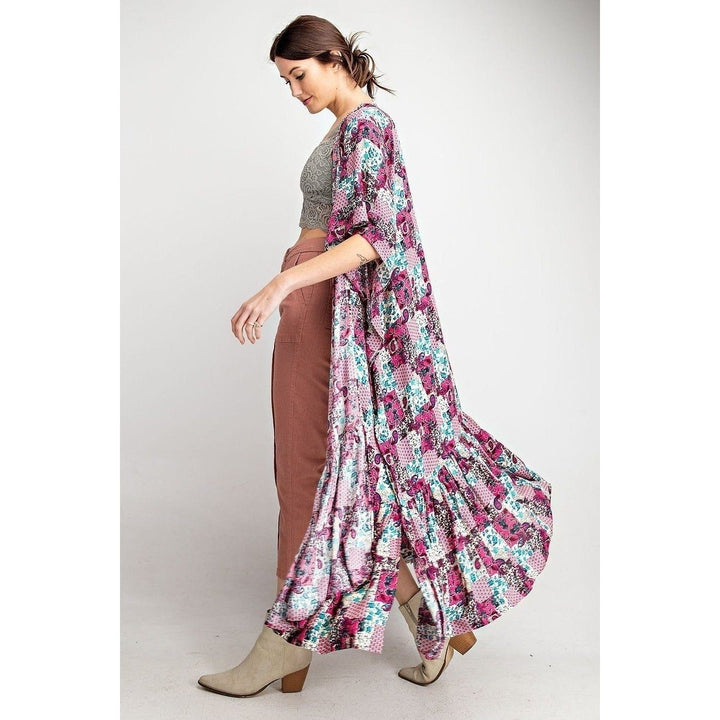 Rayon Challis Ruffle Bottom Maxi Open Kimono Image 3