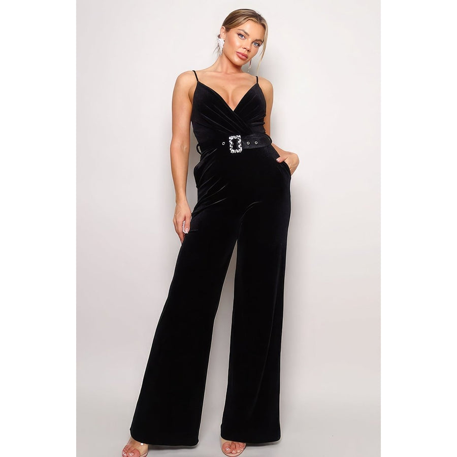 Samba Rhinestone Belt Velvet Jumpsuit Image 1