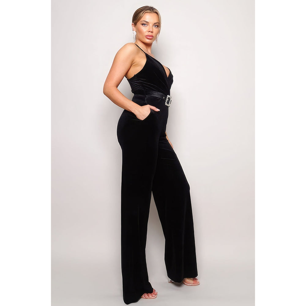 Samba Rhinestone Belt Velvet Jumpsuit Image 2