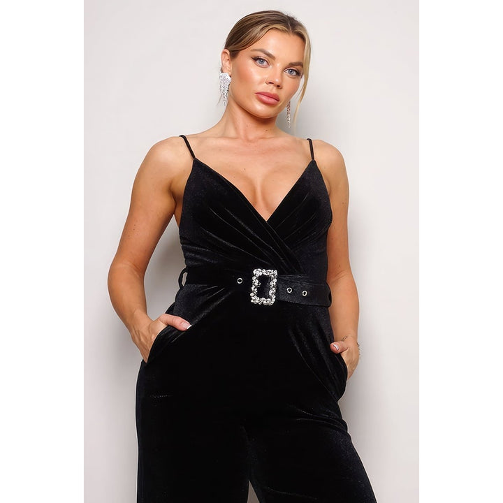 Samba Rhinestone Belt Velvet Jumpsuit Image 3