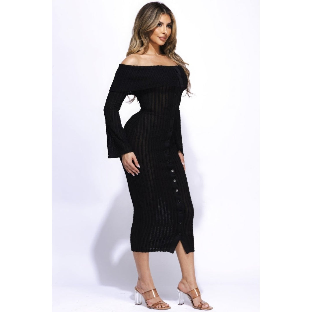 Ruffled Fabric Off Shoulder Midi Dress With Flared Sleeve Image 3