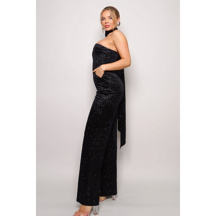 Scarf Top Glitter Velvet Jumpsuit Image 3