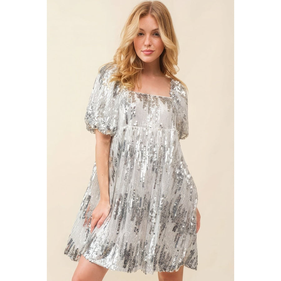 Sequin Babydoll Mini Dress Image 1