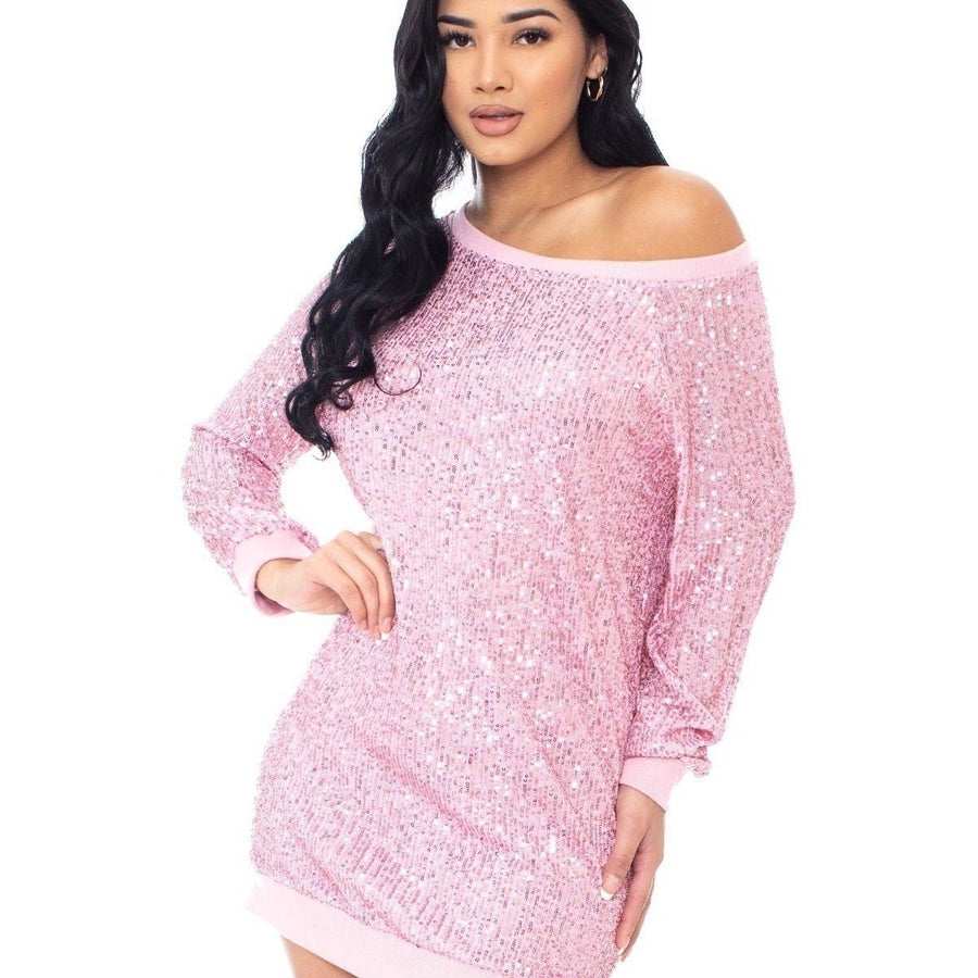 Sequin Wide Neck Boxy Mini Dress Image 1