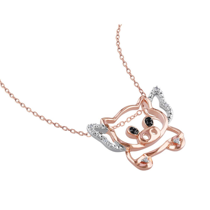 Black and White Accent Diamond Pigs Can Fly Charm Pendant Necklace in Sterling Silver with Chain Image 4