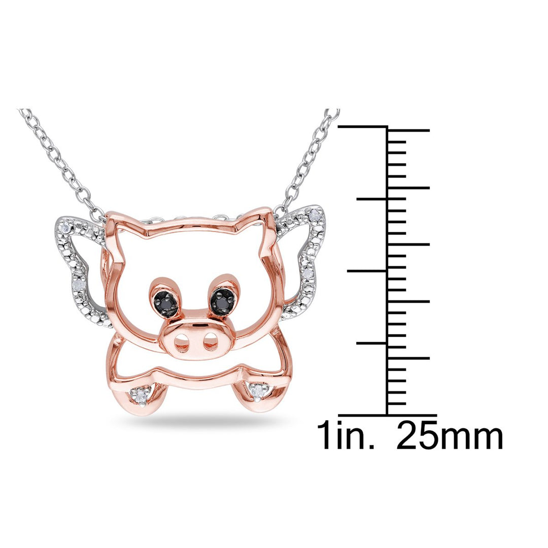 Black and White Accent Diamond Pigs Can Fly Charm Pendant Necklace in Sterling Silver with Chain Image 4