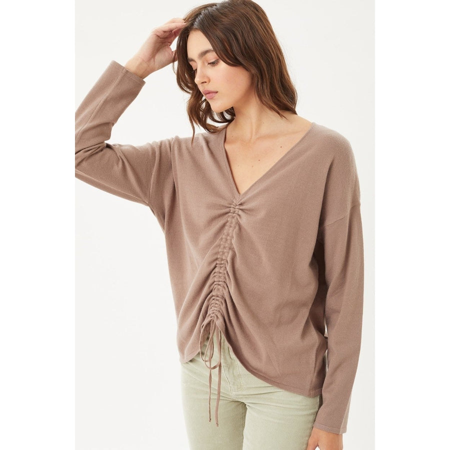 A V-neckline Drawstring Ruched Top Image 1