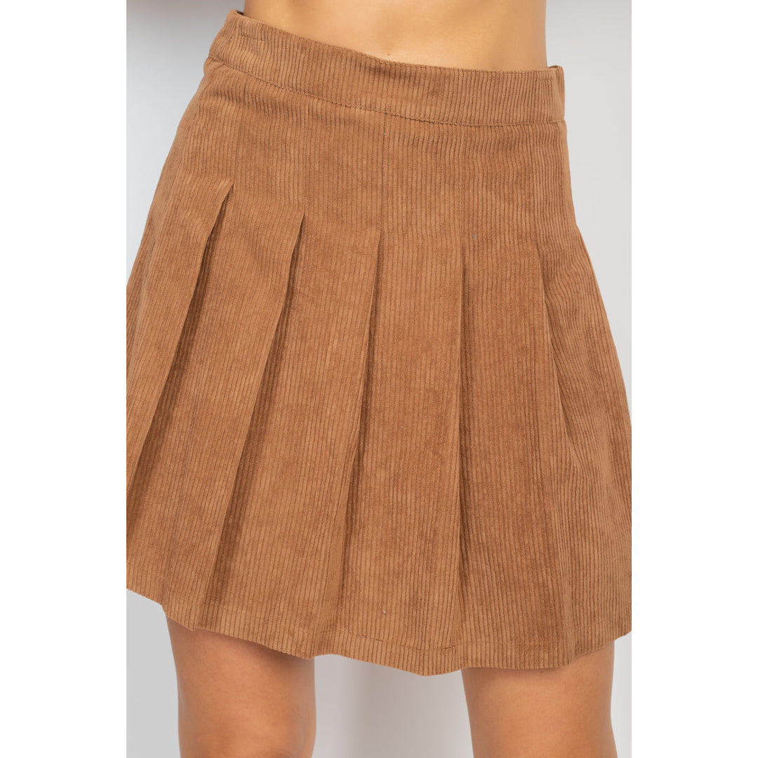 A-line Corduroy Pleated Mini Skirt Image 3