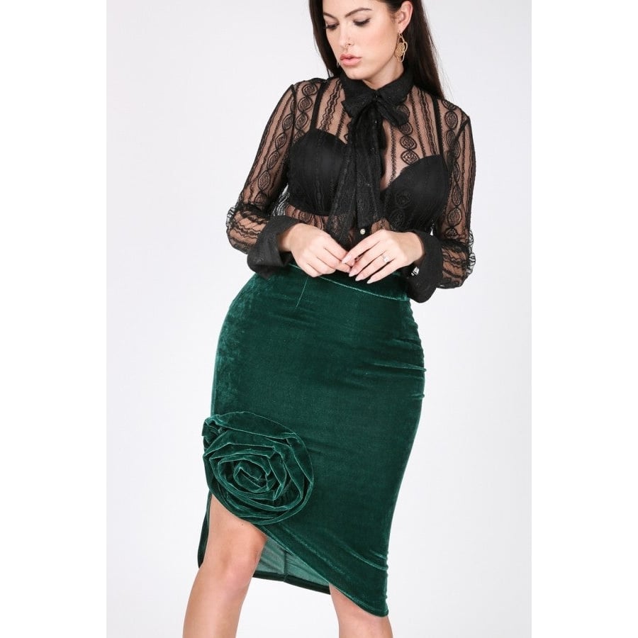 Asymmetrical Flower Velvet Skirt Image 1