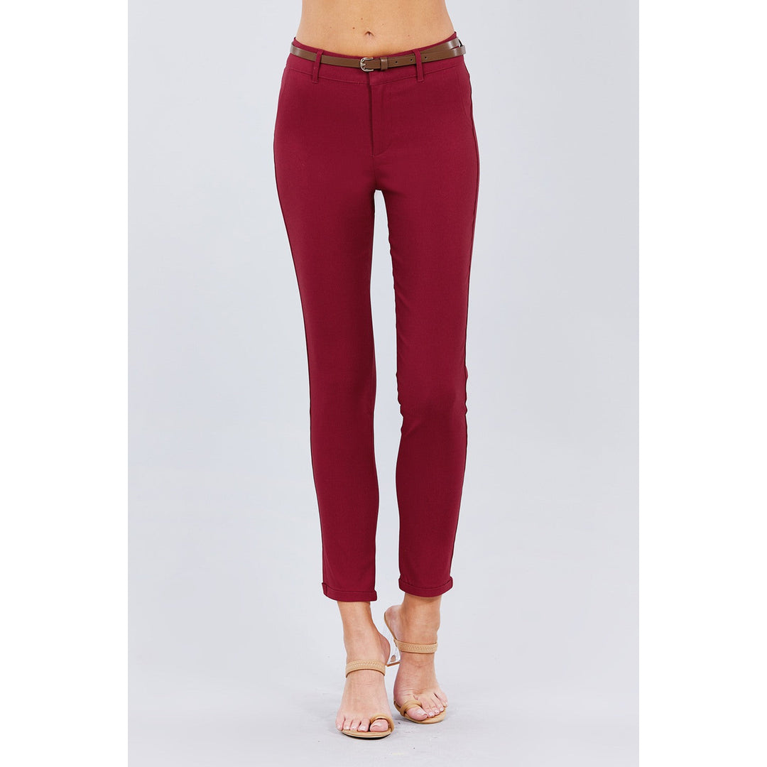 Belted Textured Long Pants Image 1