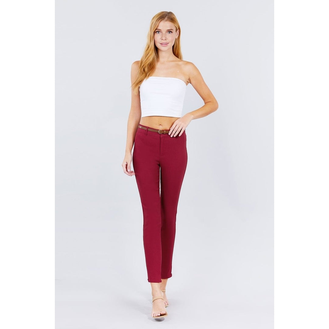 Belted Textured Long Pants Image 2