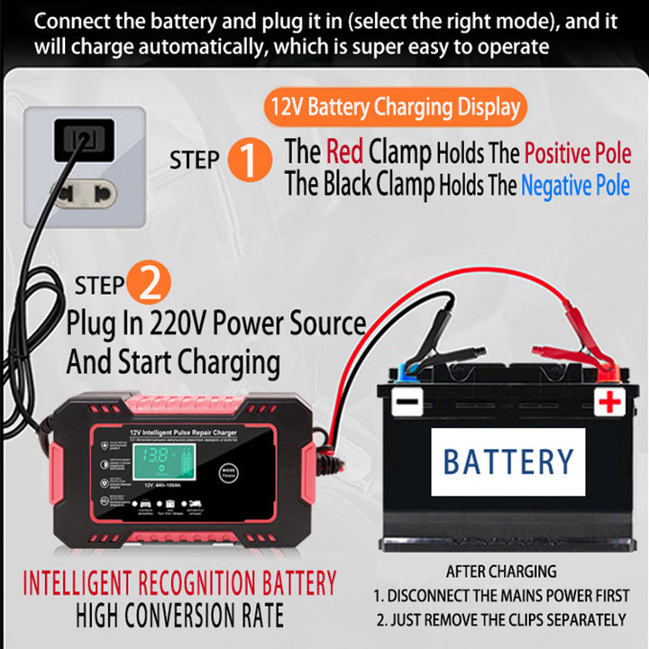 Car Battery Charger 12V 6A Pulse Repair LCD Display Smart Fast Charge AGM Deep Cycle GEL Lead-Acid Charger For Auto Image 6