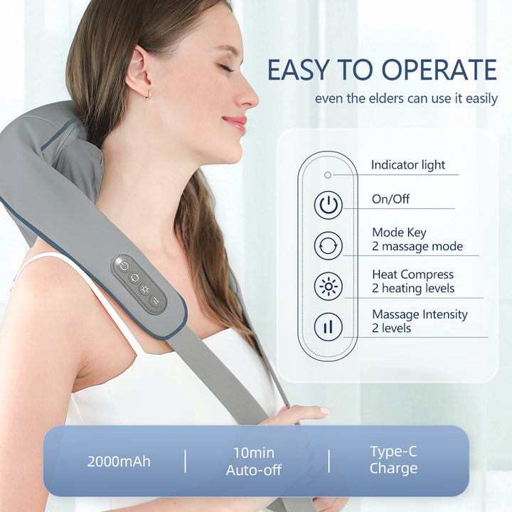 Foreverlily Wireless Neck And Back Massager Neck And Shoulder Kneading Massage Shawl Neck Cervical Relaxing Trapezius Image 6