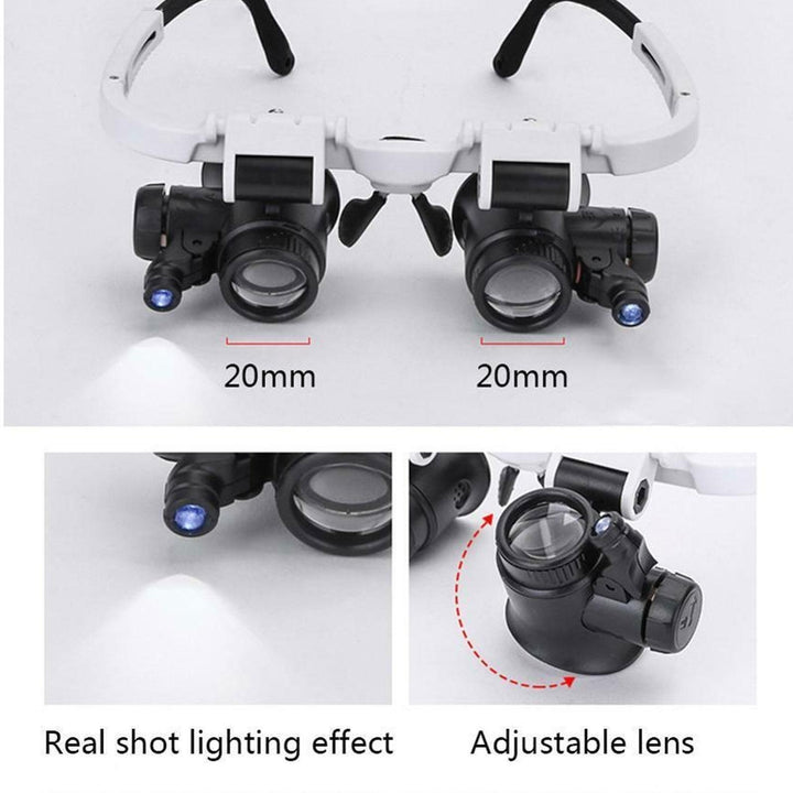 2XLED Watch Jeweler Repair Magnifier Head-Mounted Headband Adjustable Magnifying Head Eye Glasses Loupe Lens 8X 15X 23X Image 2