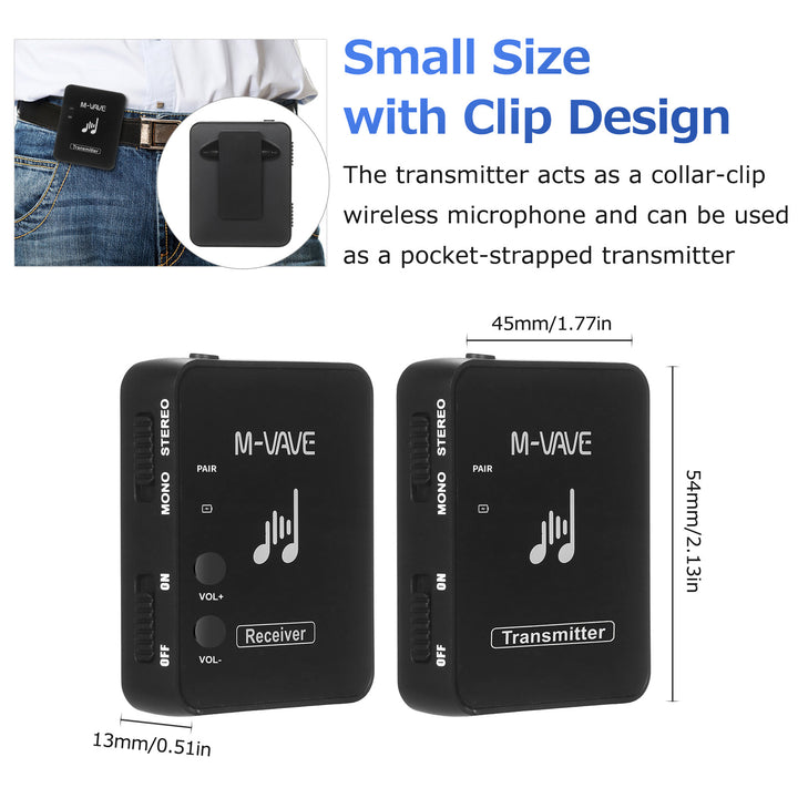 M-VAVE WP-10 2.4GHz Wireless Earphone Monitor Transmission System Rechargeable Transmitter and Receiver Image 4