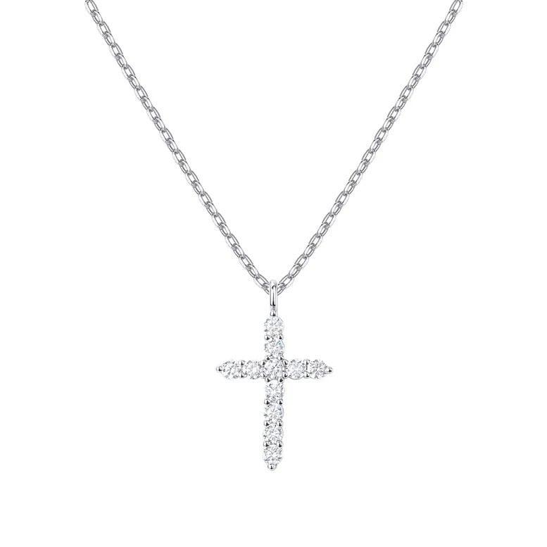 Paris Jewelry 18K White Gold Created White Sapphire Petite Cross Necklace Plated Image 1