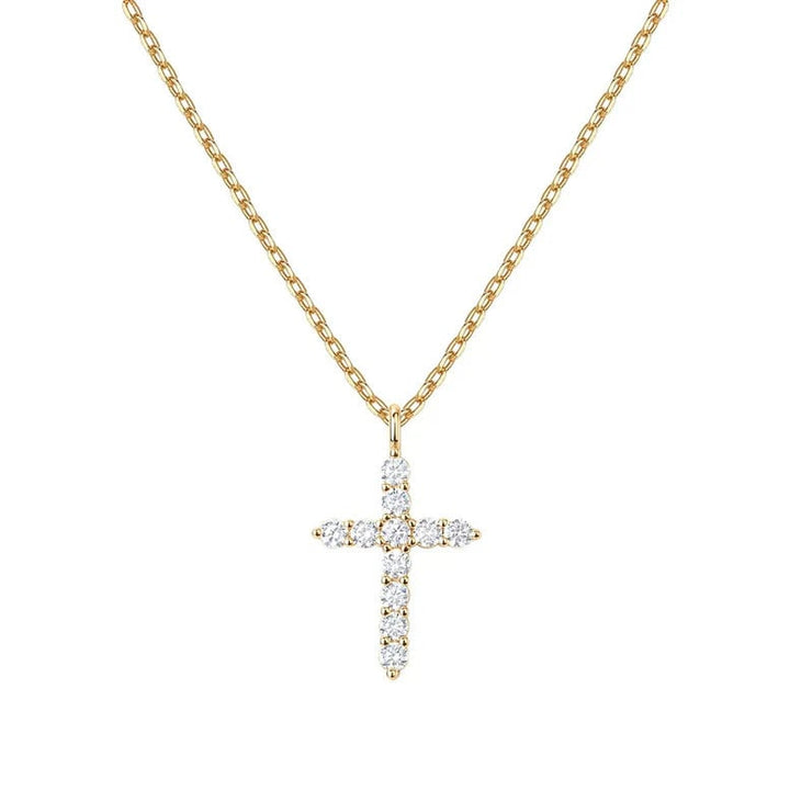 Paris Jewelry 18K Yellow Gold Created Diamond Petite Cross Necklace Plated Image 1