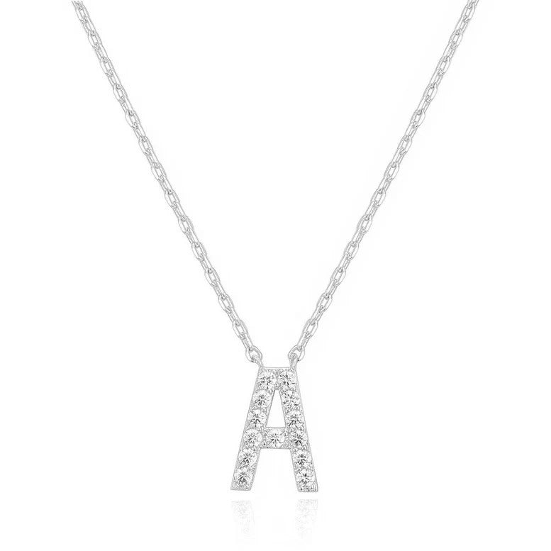 14k White Gold Created White Sapphire Initial A Letter Pendant Necklace Plated Image 1