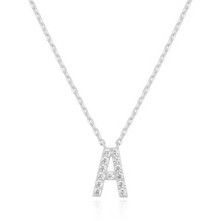 14k White Gold Created White Sapphire Initial A Letter Pendant Necklace Plated Image 1