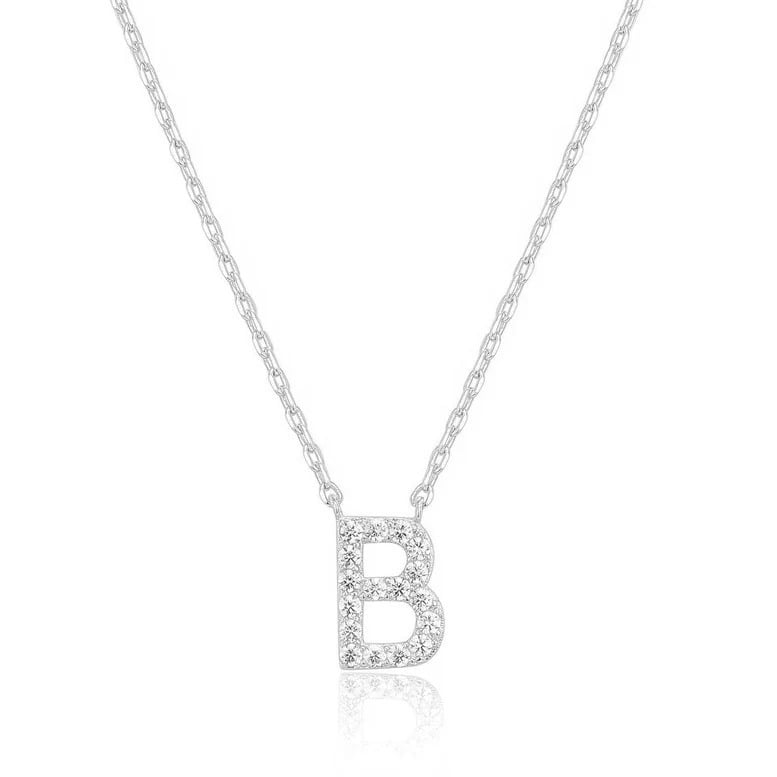 14k White Gold Created White Sapphire Initial B Letter Pendant Necklace Plated Image 1