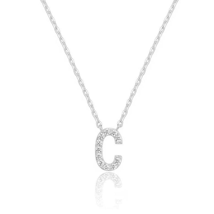 Paris Jewelry 14k White Gold Created White Sapphire Initial C Letter Pendant Necklace Plated Image 1