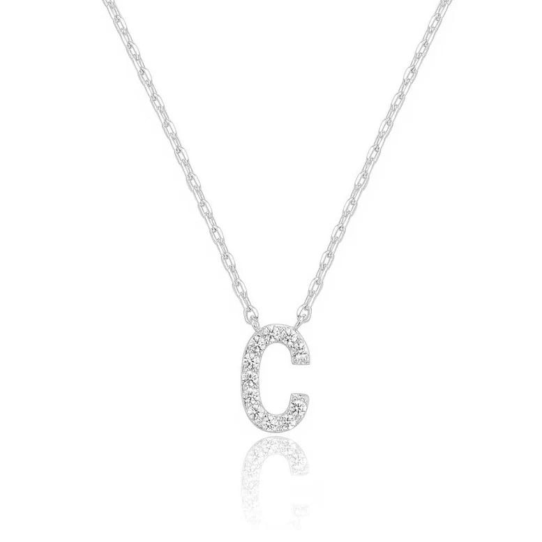 Paris Jewelry 14k White Gold Created White Sapphire Initial C Letter Pendant Necklace Plated Image 1