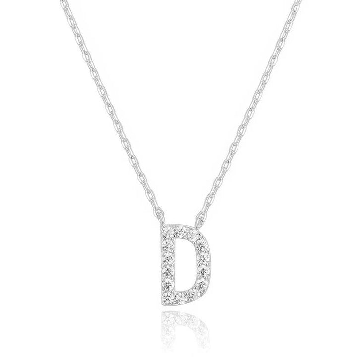 14k White Gold Created White Sapphire Initial D Letter Pendant Necklace Plated Image 1