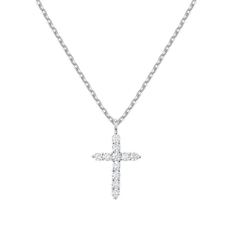 Paris Jewelry 18K White Gold Created Diamond Petite Cross Necklace Plated No reviews Image 1