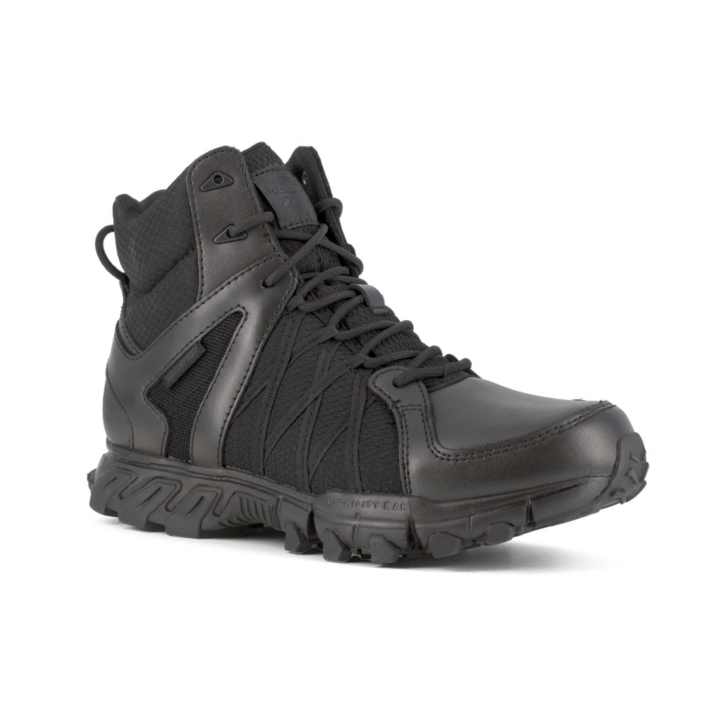 Reebok Work Mens 6" Trailgrip Tactical Soft Toe Waterproof Work Boot with Side Zipper Black - RB3450 BLACK Image 1