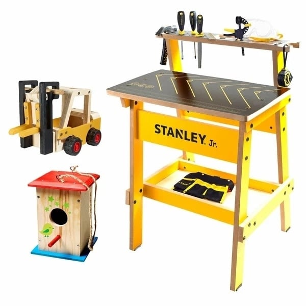 Stanley Jr. Kids Workbench Tool Set and 2 Wooden Kits Image 1