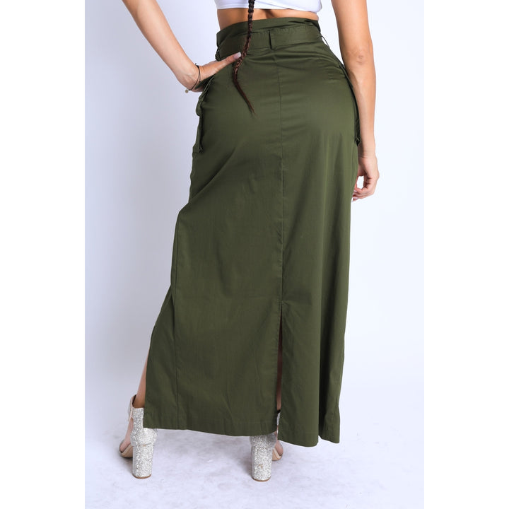 Asymmetric Self Belted Pockets Detailed Maxi Skirt Formal Casual Image 4