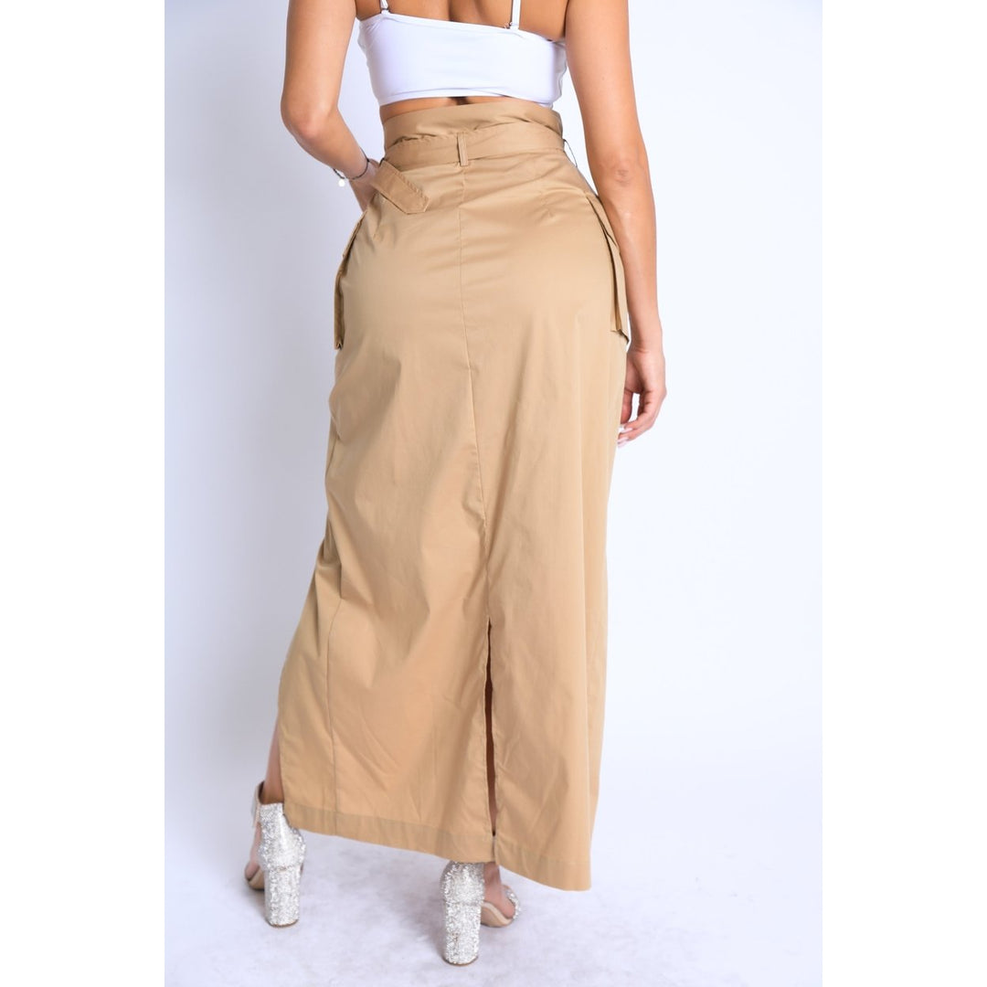 Asymmetric Self Belted Pockets Detailed Maxi Skirt Formal Casual Image 6