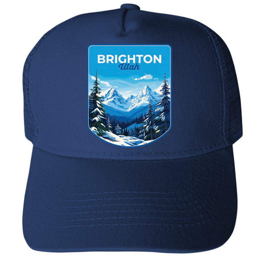 Brighton Utah Ski Resort Mountain Design Unisex Mesh Back Trucker Hat with Adjustable Snapback Image 1