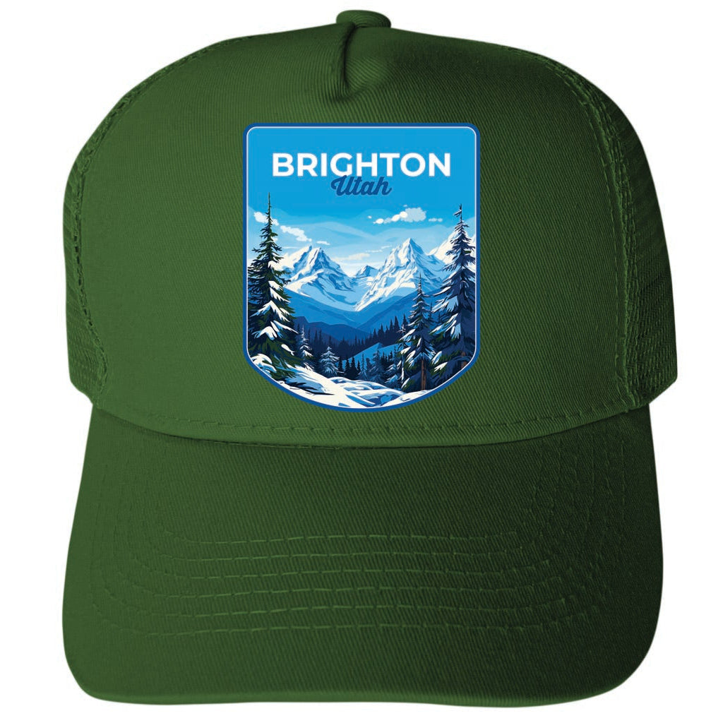 Brighton Utah Ski Resort Mountain Design Unisex Mesh Back Trucker Hat with Adjustable Snapback Image 2