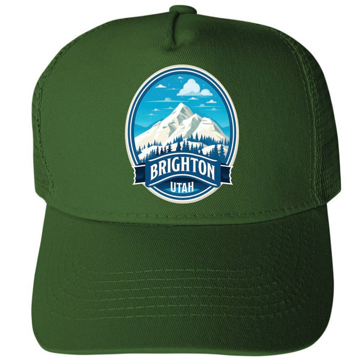 Brighton Utah Snowy Mountain Illustration Design Unisex Mesh Back Trucker Hat with Adjustable Snapback Image 1