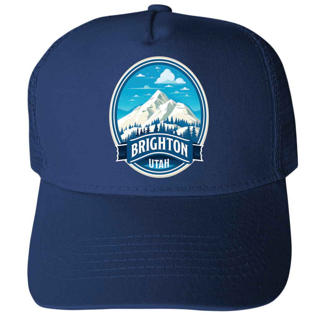 Brighton Utah Snowy Mountain Illustration Design Unisex Mesh Back Trucker Hat with Adjustable Snapback Image 2